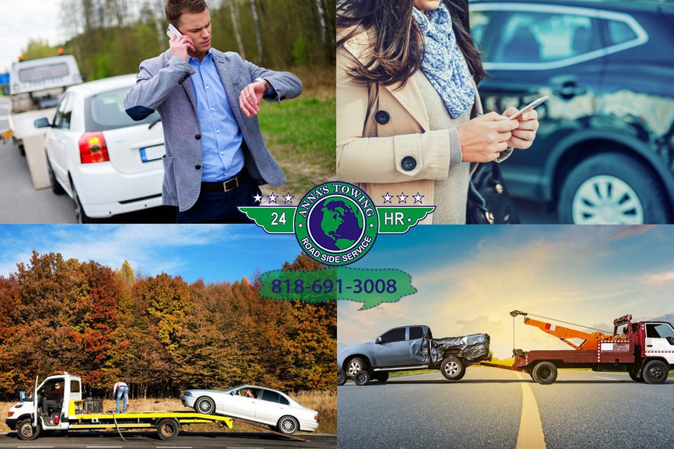 Get-Emergency-Assistance-with-North-Hollywood-Towing A collage of different pictures with cars and people.