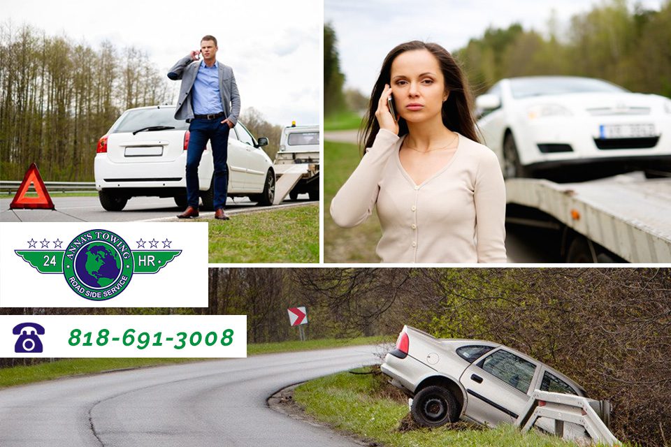 Keep-Your-Vehicle-Safe-with-Canoga-Park-Towing-Services A collage of photos with cars and people on the side.