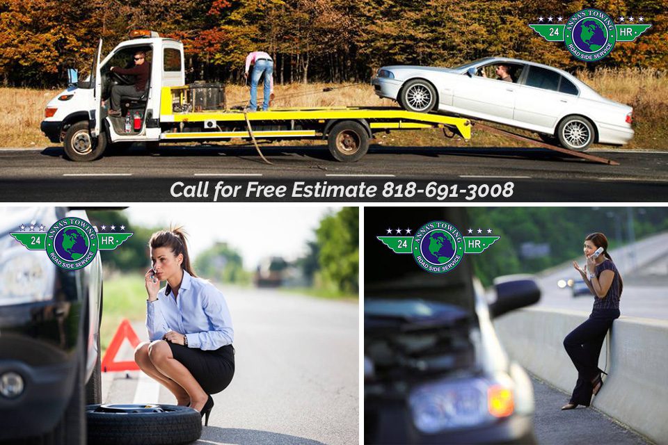 Know-Whom-to-Call-for-Granada-Hills-Towing A collage of photos with the words call for free estimate 8 1 9-6 9 5-3 0 0 8