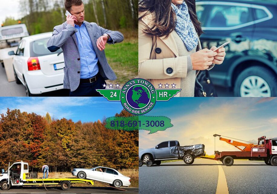 Get-Emergency-Assistance-with-North-Hollywood-Towing A collage of different pictures with cars and people.